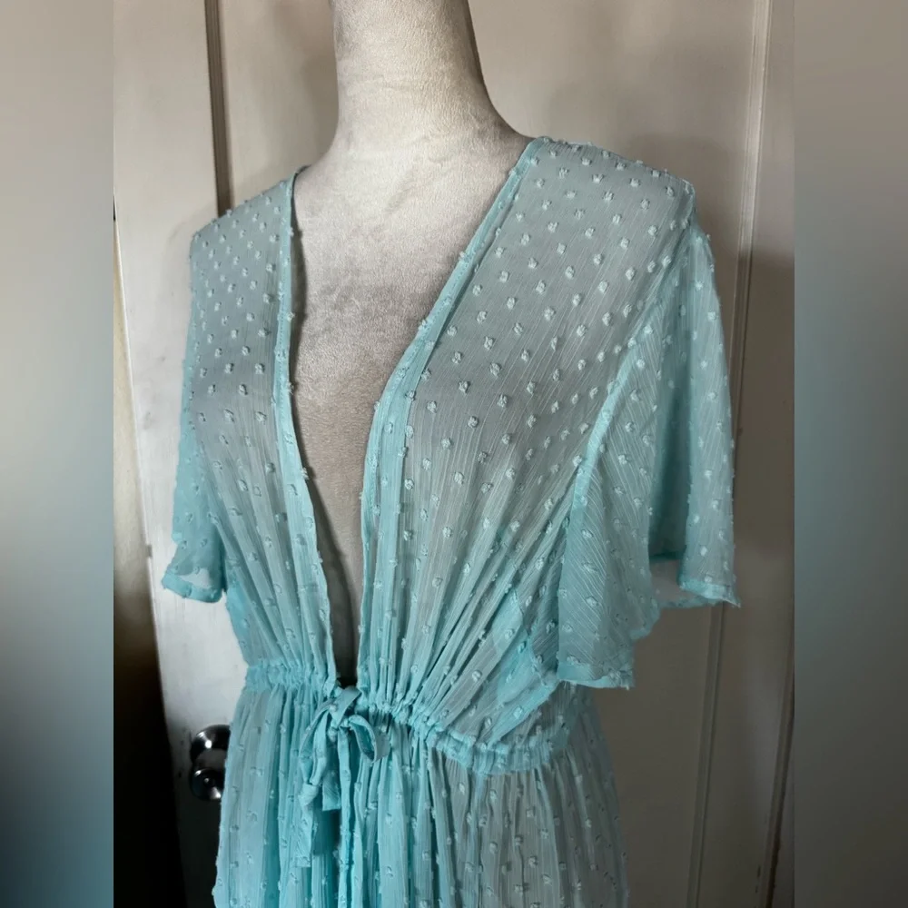 Torrid Baby Blue Robe Retro Polka Dot Lounge Feminine Romantic Chiffon Wedding - Picture 9 of 15